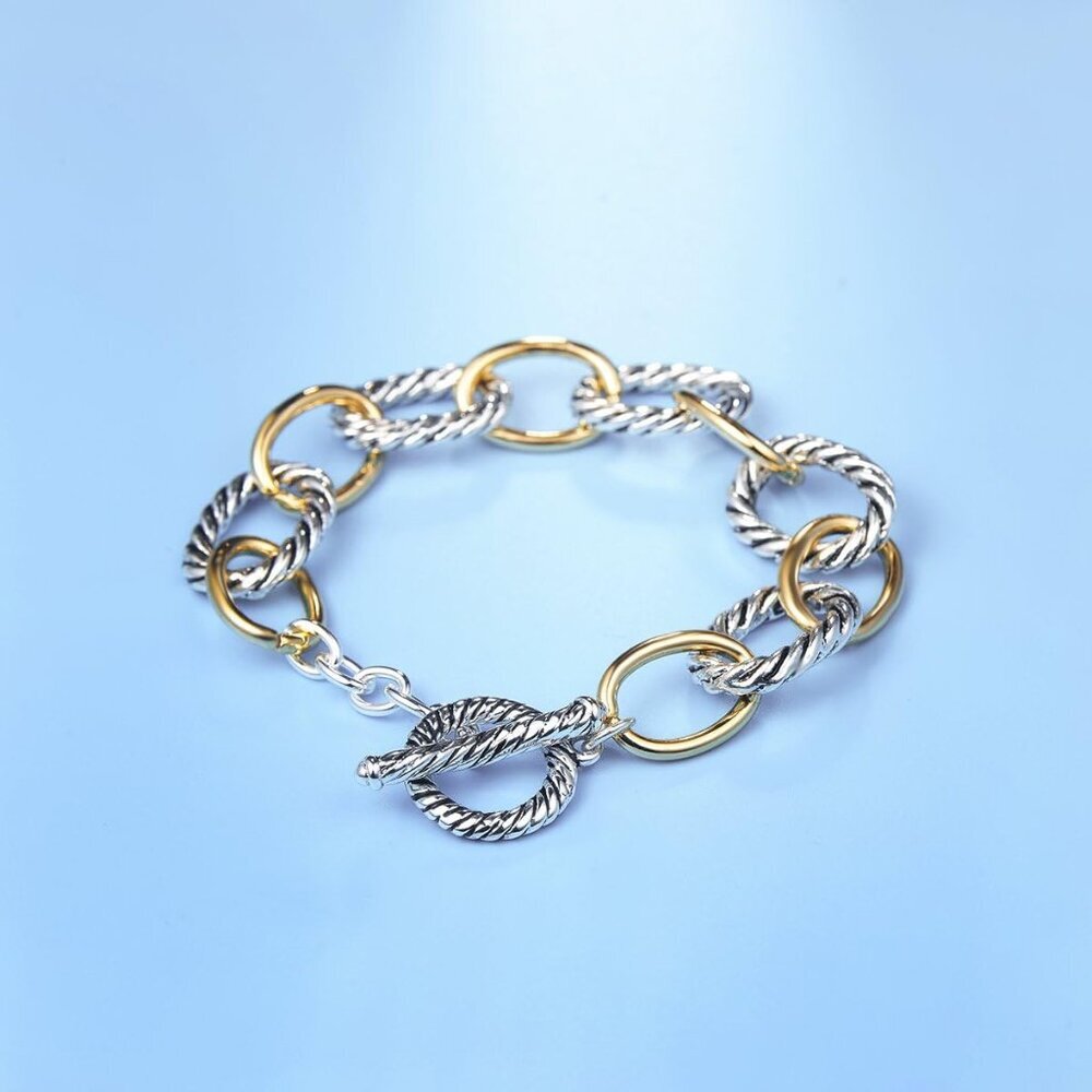 Twisted Cable Wire Link Chain Bracelet Two Tone Designer Brand Inspired Women Je - Picture 2 of 6